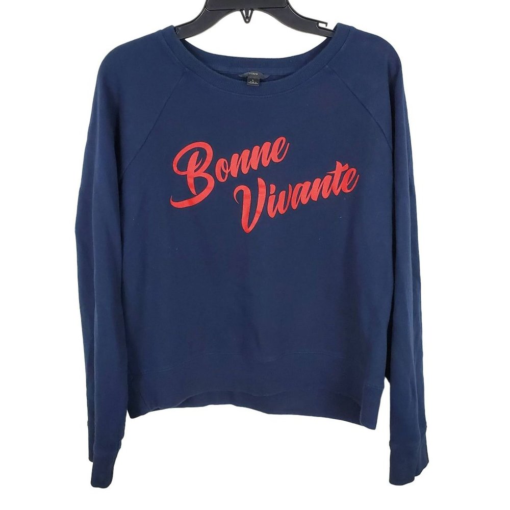 J.Crew Navy Bonne Vivante Pullover Sweatshirt L AS142